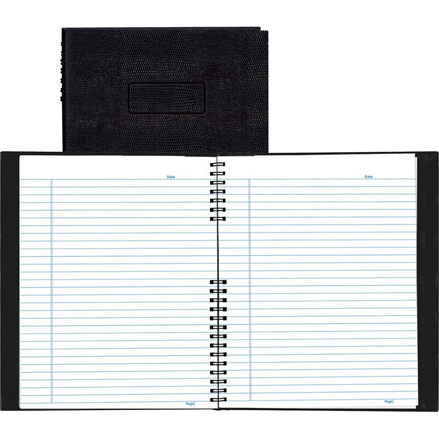 Rediform NotePro Twin - wire Composition Notebook - Letter - 200 Sheets - Twin Wirebound - Letter - 8 1/2" x 11" - 8.50" x 11.6" x 18.9" - White Paper - Black Lizard Cover - Micro Perforated, Self-adhesive, Pocket, Index Sheet, Acid-free, Hard Cover, Archival, Tab, Durable Cover - Recycled - 1 Each