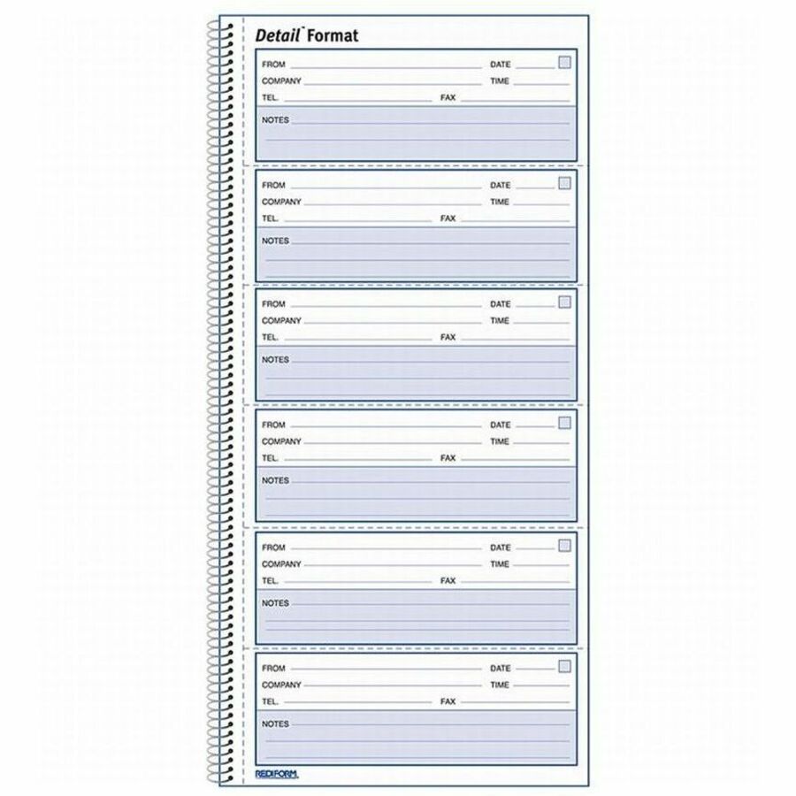 Rediform Voice Mail Log Book - 600 Sheet(s) - Wire Bound - 1 Part - 5.62" x 10.62" Sheet Size - White - White Sheet(s) - Blue Print Color - White Cover - Recycled - 1 Each