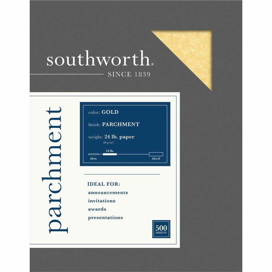 Southworth Parchment Specialty Paper - Gold - Letter - 8 1/2" x 11" - 24 lb Basis Weight - Parchment - 500 / Box - Acid-free, Lignin-free