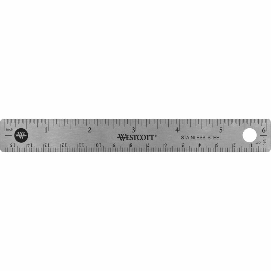 Westcott Stainless Steel Rulers - 6" Length 0.8" Width - 1/16, 1/32 Graduations - Metric, Imperial Measuring System - Stainless Steel - 1 Each - Stainless Steel