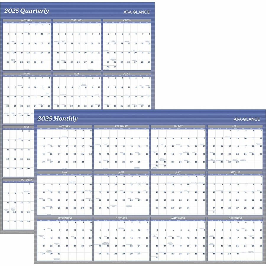At-A-Glance Reversible Wall Calendar - Yearly - 12 Month - January 2024 - December 2024 - 48" x 32" Sheet Size - Blue - Erasable, Reversible, Write on/Wipe off - 1 Each