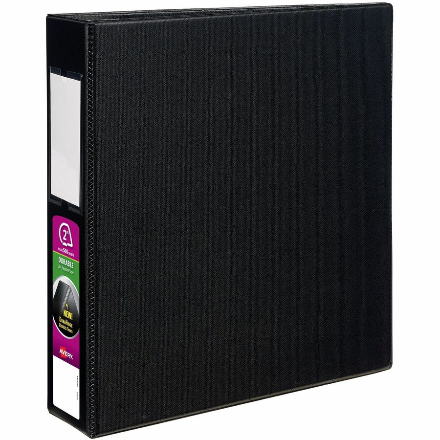 Avery® DuraHinge Durable Binder with Label Holder - 2" Binder Capacity - Letter - 8 1/2" x 11" Sheet Size - 540 Sheet Capacity - 3 x D-Ring Fastener(s) - 4 Internal Pocket(s) - Poly - Black - Recycled - Gap-free Ring, Label Holder, Stacked Pocket - 1 Each