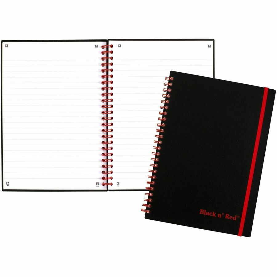 Black n' Red Business Notebook - 70 Sheets - Wire Bound - 24 lb Basis Weight - A5 - 5 7/8" x 8 1/4" - White Paper - Red Binder - BlackPolypropylene Cover - Perforated, Wipe-clean Cover, Rigid, Strap, Micro Perforated - 1 Each