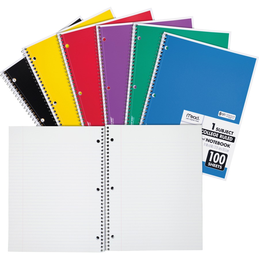 Mead One-subject Spiral Notebook - 100 Sheets - Spiral - College Ruled - 8" x 10 1/2"8" x 10.5" - White Paper - Back Board - 1 Each