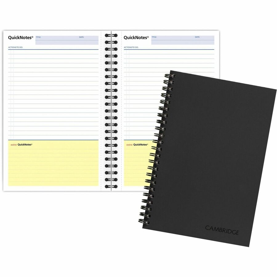 Mead QuickNotes 1 - Subject Business Notebook - Jr.Legal - 80 Sheets - Wire Bound - 20 lb Basis Weight - Jr.Legal - 5" x 8" - White Paper - Black Binder - BlackLinen Cover - Perforated, Subject, Bond Paper - 1 Each