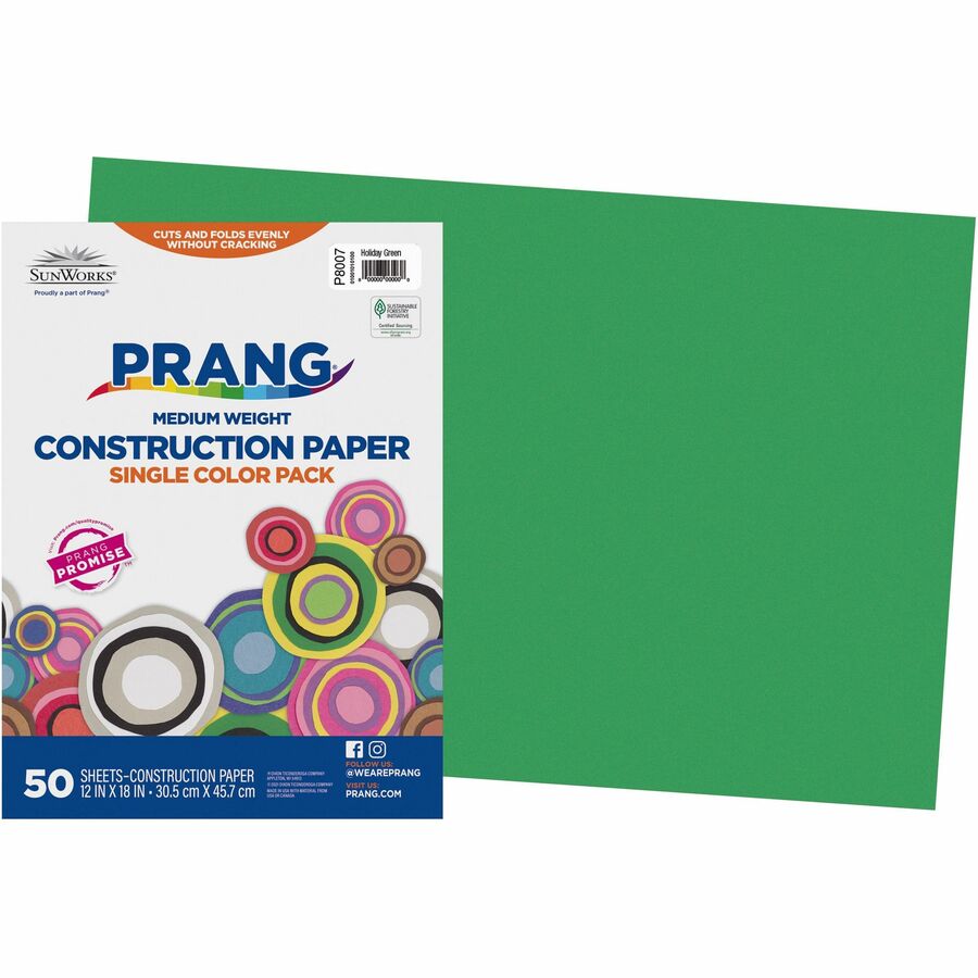 Prang Construction Paper - Multipurpose - 0.50"Height x 12"Width x 18"Length - 50 / Pack - Holiday Green
