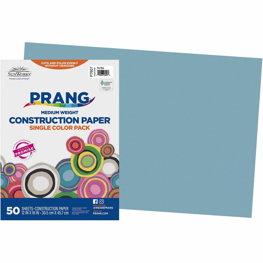 Prang Construction Paper - Multipurpose - 0.50"Height x 12"Width x 18"Length - 50 / Pack - Sky Blue