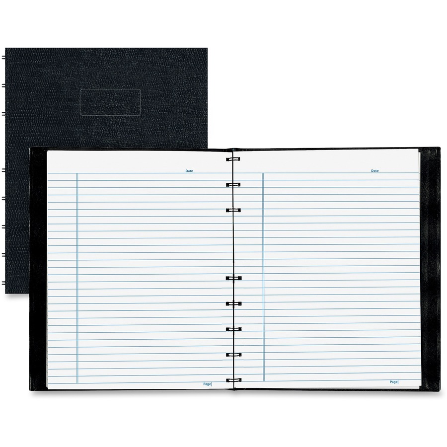 Rediform NotePro Twin-wire Composition Notebook - 150 Sheets - Twin Wirebound - 7 1/4" x 9 1/4" - White Paper - Black Lizard Cover - Micro Perforated, Self-adhesive, Pocket, Index Sheet, Acid-free, Hard Cover, Archival, Tab, Durable Cover - Recycled - 1 Each
