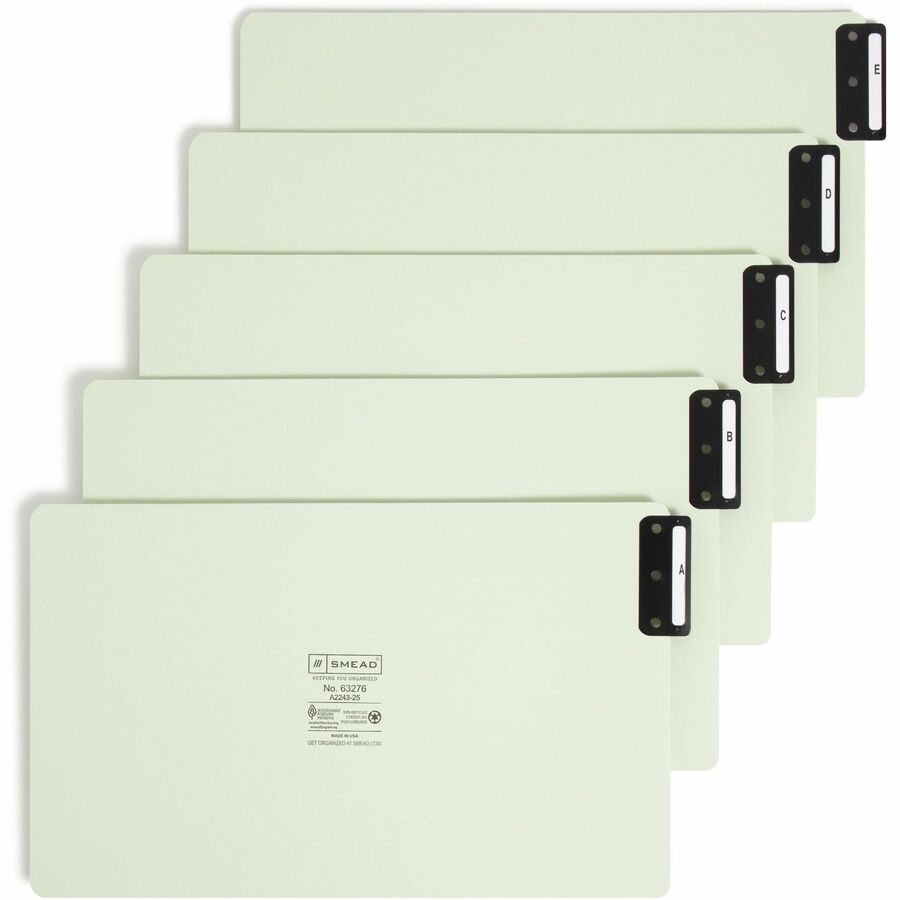 Smead 100% Recycled Filing Guides with Vertical Extra-Wide Blank Tab - Printed Tab(s) - Character - A-Z - 25 Tab(s)/Set0.50" Tab Width - Legal - Gray Metal, Green Pressboard Tab(s)