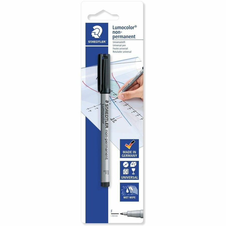 Staedtler Lumocolor Fine Point Waterbased Marker - Fine Marker Point - Black Water Based Ink - Black Polypropylene Barrel - 10 / Box