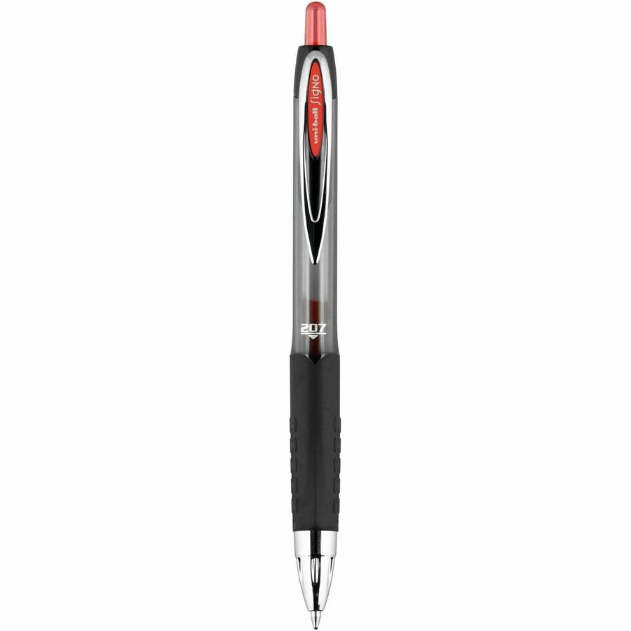 uniball™ 207 Gel Pen - Medium Pen Point - 0.7 mm Pen Point Size - Refillable - Retractable - Red Gel-based Ink - 1 Dozen