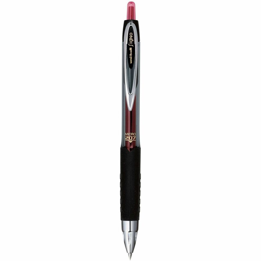 uniball™ 207 Gel Pen - Micro Pen Point - 0.5 mm Pen Point Size - Refillable - Retractable - Red Gel-based Ink - Translucent Barrel - 1 Dozen