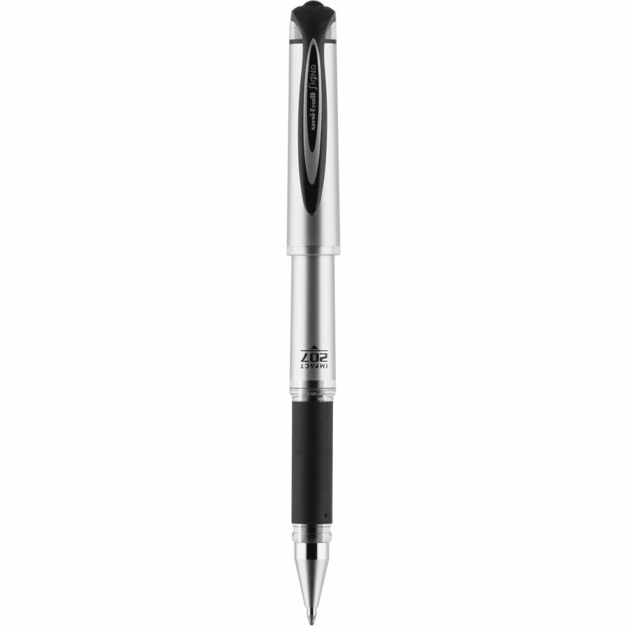 uniball™ 207 Impact Gel Pen - Bold Pen Point - 1 mm Pen Point Size - Refillable - Black Gel-based Ink - Silver Barrel - 1 Dozen