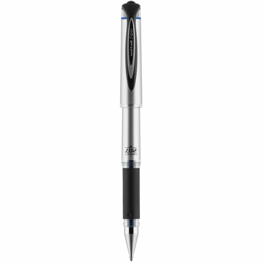 uniball™ 207 Impact Gel Pen - Bold Pen Point - 1 mm Pen Point Size - Refillable - Blue Gel-based Ink - Silver Barrel - 1 Dozen