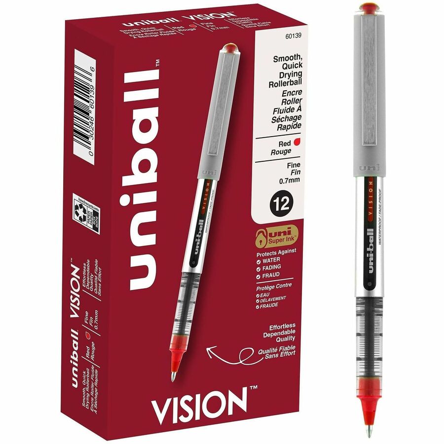 uniball™ Vision Rollerball Pens - Fine Pen Point - 0.7 mm Pen Point Size - Red - 1 Dozen