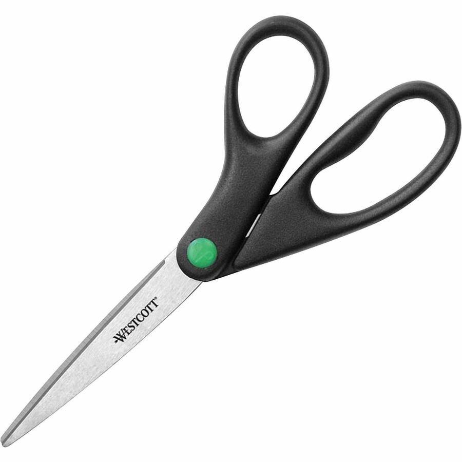 Westcott Kleenearth Stainless Steel Shears - 3.25" Cutting Length - 8" Overall Length - Straight-left/right - Stainless Steel - Pointed Tip - Black - 1 Each