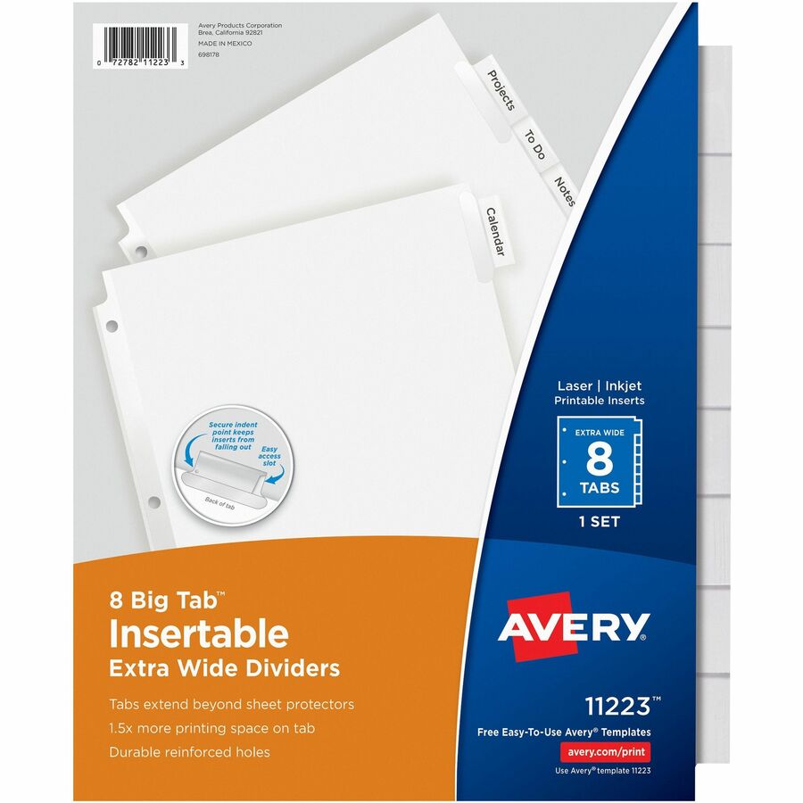 Avery® Big Tab Extra-Wide Insertable Dividers - 8 Blank Tab(s) - 8 Tab(s)/Set - 9" Divider Width x 11" Divider Length - Paper Divider - Clear Tab(s) - 8 / Set