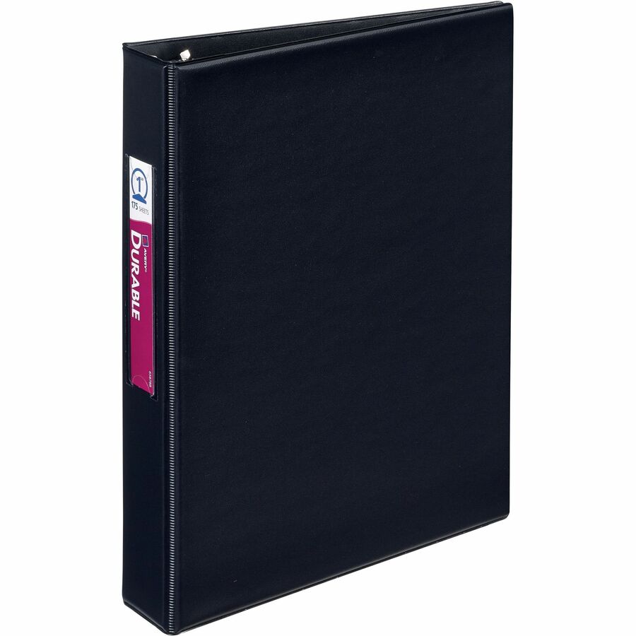 Avery® Durable Binder - DuraHinge - 1" Binder Capacity - 8 1/2" x 5 1/2" Sheet Size - 175 Sheet Capacity - 3 x Round Ring Fastener(s) - 2 Internal Pocket(s) - Vinyl - Black - Gap-free Ring, Label Holder, Stacked Pocket, Rivet - 1 Each