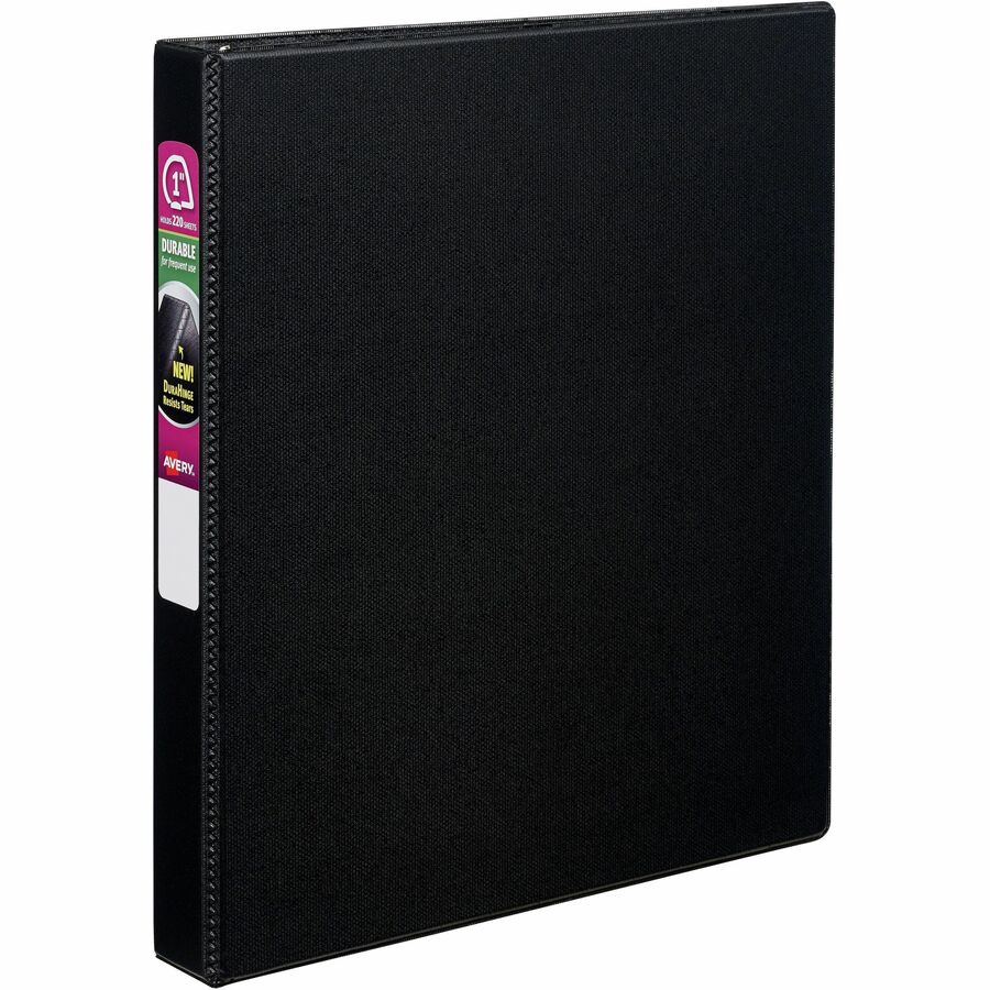 Avery® Durable Binder - DuraHinge - 1" Binder Capacity - Letter - 8 1/2" x 11" Sheet Size - 220 Sheet Capacity - 3 x Slant D-Ring Fastener(s) - 2 Internal Pocket(s) - Black - 1.13 lb - Recycled - Gap-free Ring, Stacked Pocket, Exposed Rivet, Durable - 1 Each