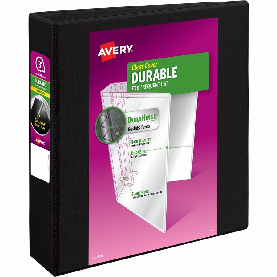 Avery® Durable View 3 Ring Binder - 3" Binder Capacity - Letter - 8 1/2" x 11" Sheet Size - 600 Sheet Capacity - 3 x Slant Ring Fastener(s) - 2 Pocket(s) - Polypropylene - Recycled - Pocket, Durable, Tear Resistant, Flexible, Split Resistant, Sturdy - 1 Each
