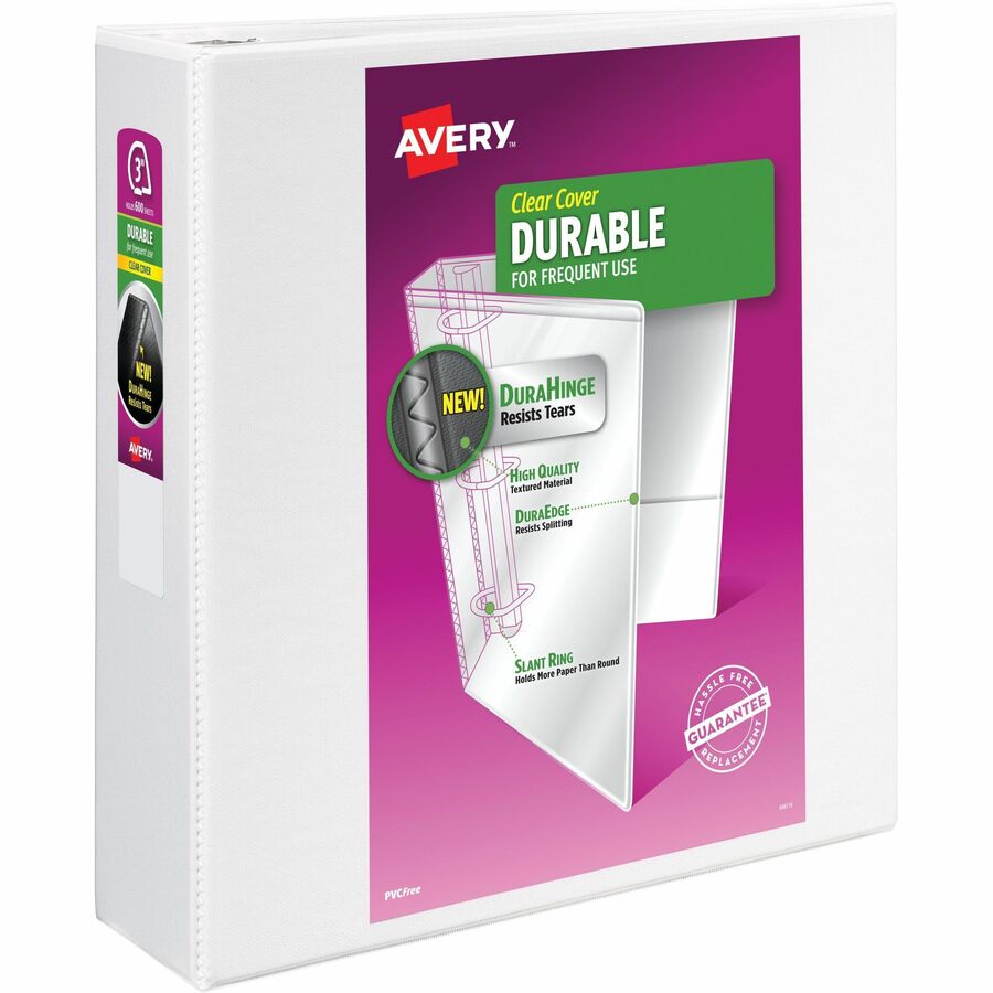 Avery® Durable View 3 Ring Binder - 3" Binder Capacity - Letter - 8 1/2" x 11" Sheet Size - 635 Sheet Capacity - 3 x Slant Ring Fastener(s) - 2 Pocket(s) - Polypropylene - Recycled - Pocket, Durable, Tear Resistant, Flexible, Split Resistant, Sturdy - 1 Each