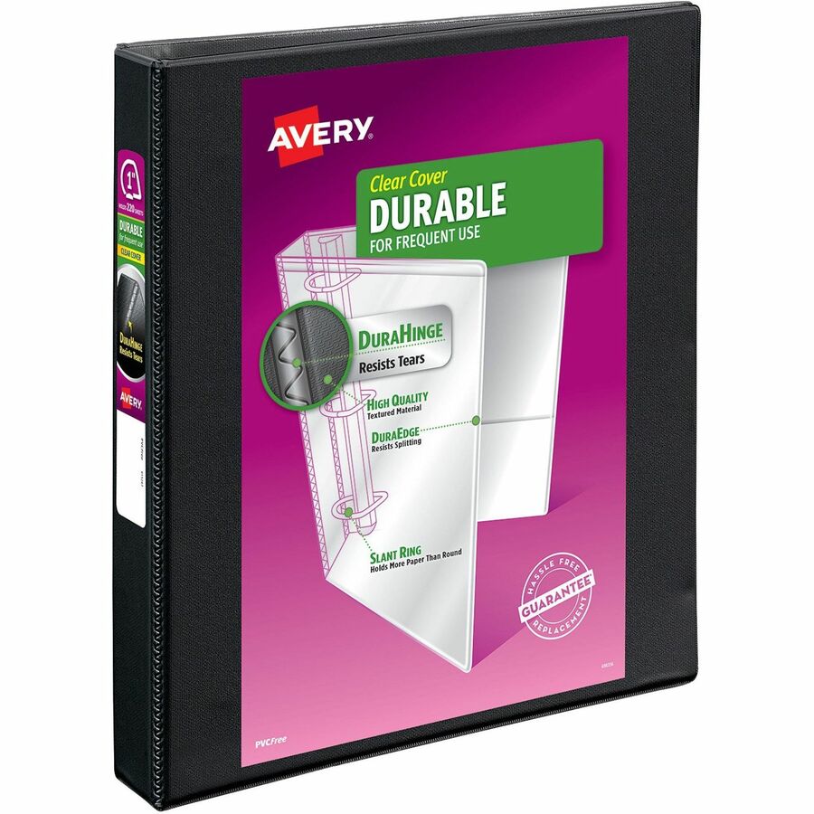 Avery® Durable View Binder - EZD Rings - 1" Binder Capacity - Letter - 8 1/2" x 11" Sheet Size - 275 Sheet Capacity - 3 x D-Ring Fastener(s) - 4 Internal Pocket(s) - Poly - Black - Recycled - Easy Insert Spine, Gap-free Ring, Exposed Rivet, Stacked Pocket - 1 Each