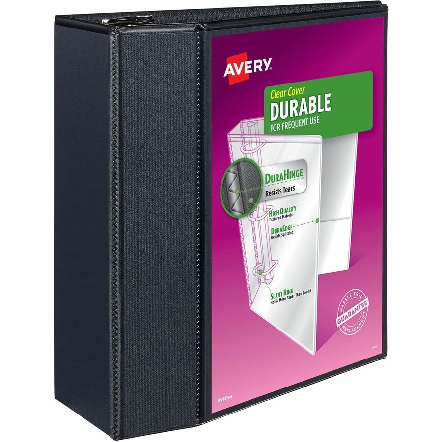 Avery® Durable View Binder - EZD Rings - 5" Binder Capacity - Letter - 8 1/2" x 11" Sheet Size - 1050 Sheet Capacity - 3 x D-Ring Fastener(s) - 4 Internal Pocket(s) - Poly - Black - Recycled - Easy Insert Spine, Exposed Rivet, Gap-free Ring, Stacked Pocket - 1 Each