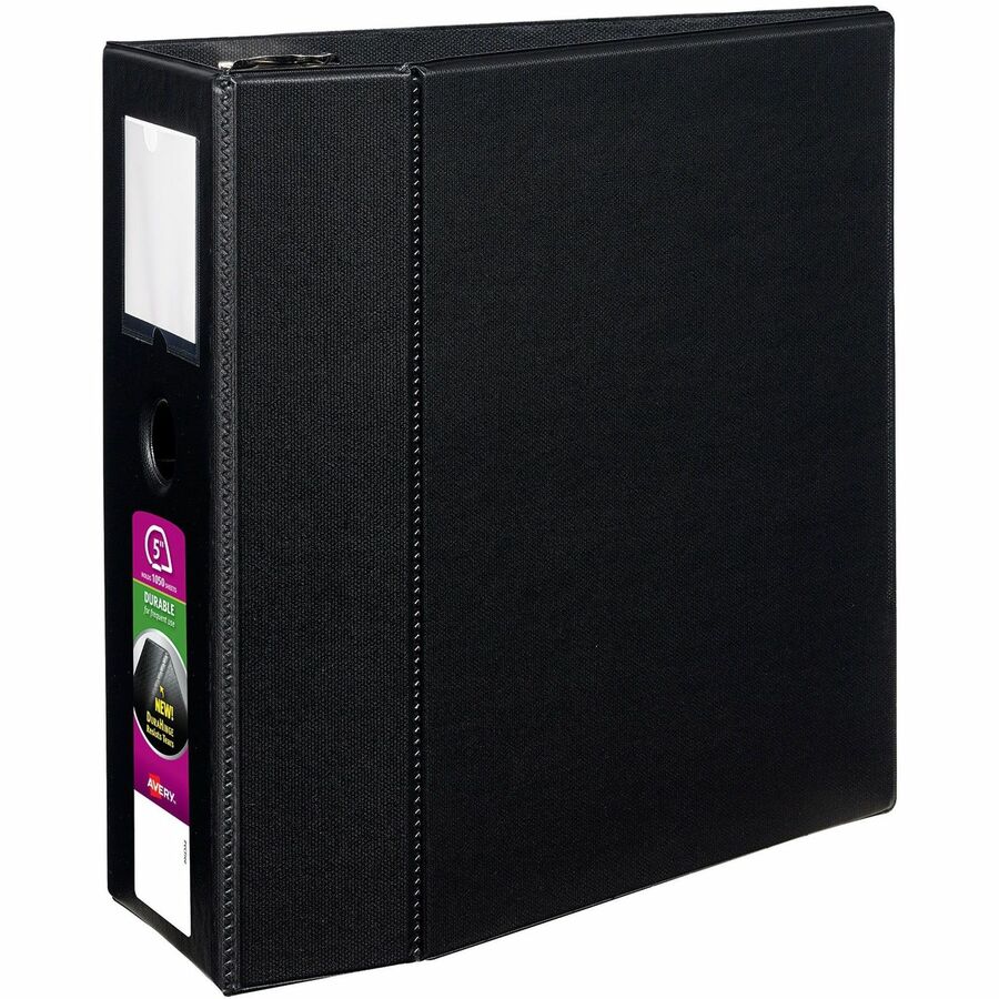 Avery® DuraHinge Durable Binder with Label Holder - 5" Binder Capacity - Letter - 8 1/2" x 11" Sheet Size - 1050 Sheet Capacity - 3 x D-Ring Fastener(s) - 4 Internal Pocket(s) - Poly - Black - Recycled - Gap-free Ring, Label Holder, Locking Mechanism, Stacked Pocket - 1 Each