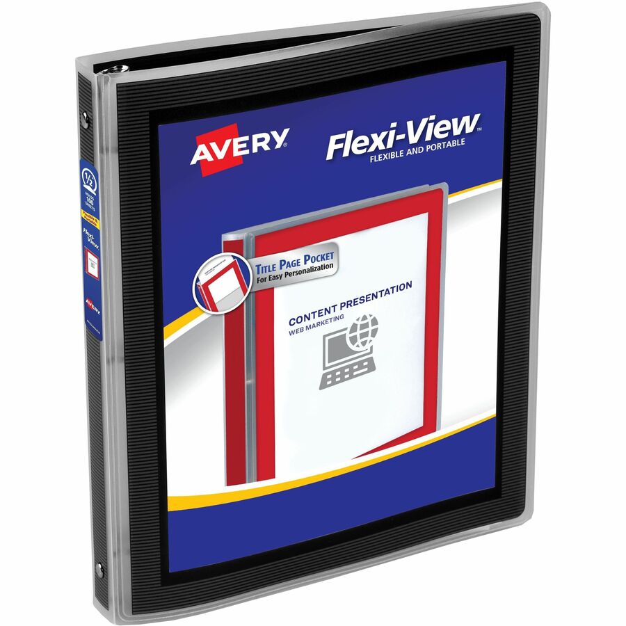 Avery® Flexi-View 3 Ring Binder - 1/2" Binder Capacity - Letter - 8 1/2" x 11" Sheet Size - 100 Sheet Capacity - 3 x Round Ring Fastener(s) - Internal Pocket(s) - Polypropylene - Flexible, Durable, Lightweight, Preprinted, Non-stick, Ink-transfer Resistant - 1 Each