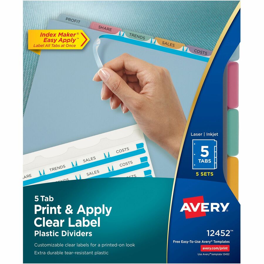 Avery® Index Maker Index Divider - 25 x Divider(s) - Print-on Tab(s) - 5 - 5 Tab(s)/Set - 8.5" Divider Width x 11" Divider Length - 3 Hole Punched - Translucent Plastic Divider - Multicolor Plastic Tab(s) - 1