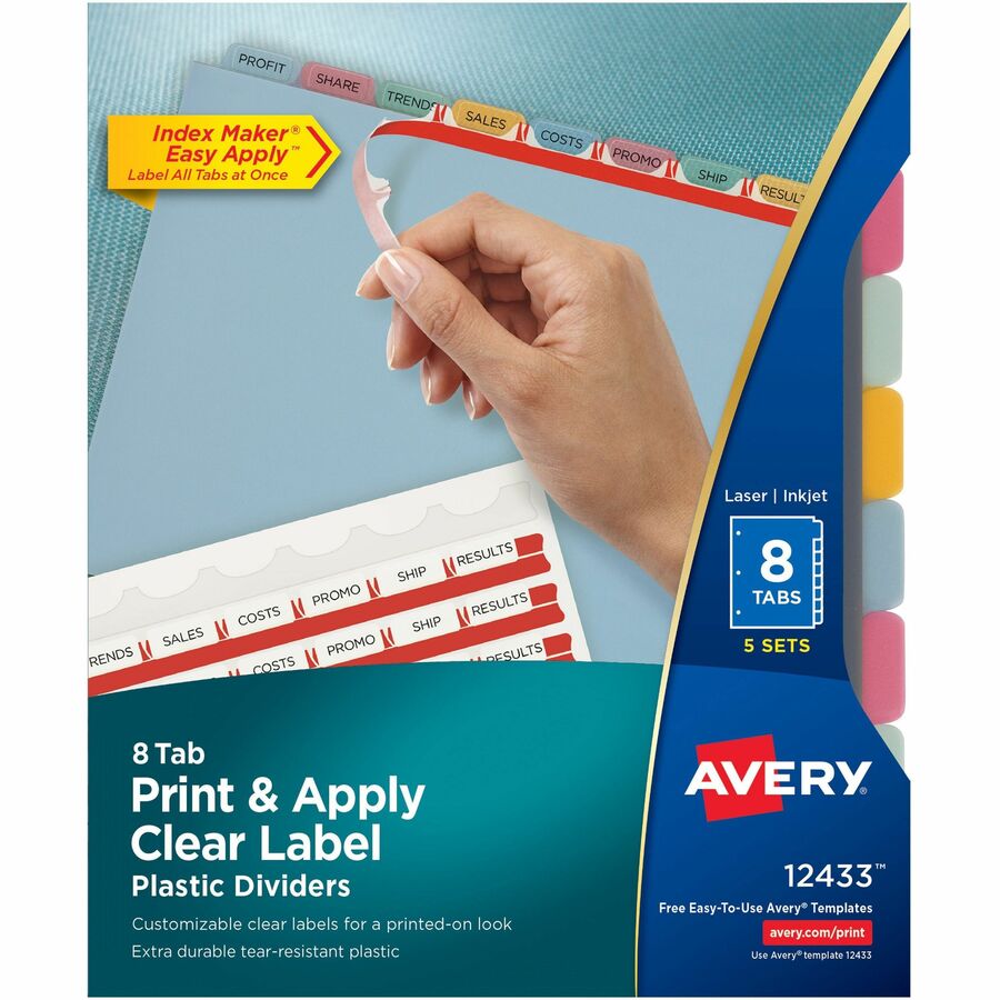 Avery® Index Maker Index Divider - 40 x Divider(s) - 8 - 8 Tab(s)/Set - 8.5" Divider Width x 11" Divider Length - 3 Hole Punched - Translucent Plastic Divider - Multicolor Plastic Tab(s) - 1