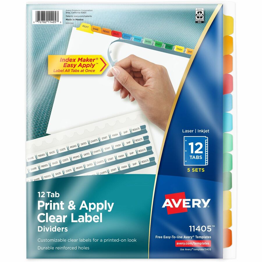 Avery® Index Maker Index Divider - 60 x Divider(s) - 12 - 12 Tab(s)/Set - 8.5" Divider Width x 11" Divider Length - 3 Hole Punched - White Paper Divider - Multicolor Paper Tab(s) - 5 / Set