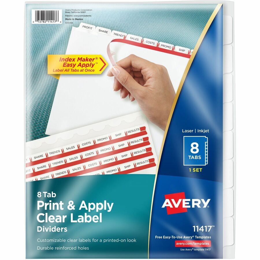 Avery® Index Maker Index Divider - 8 x Divider(s) - 8 - 8 Tab(s)/Set - 8.5" Divider Width x 11" Divider Length - 3 Hole Punched - White Paper Divider - White Paper Tab(s) - 8 / Set