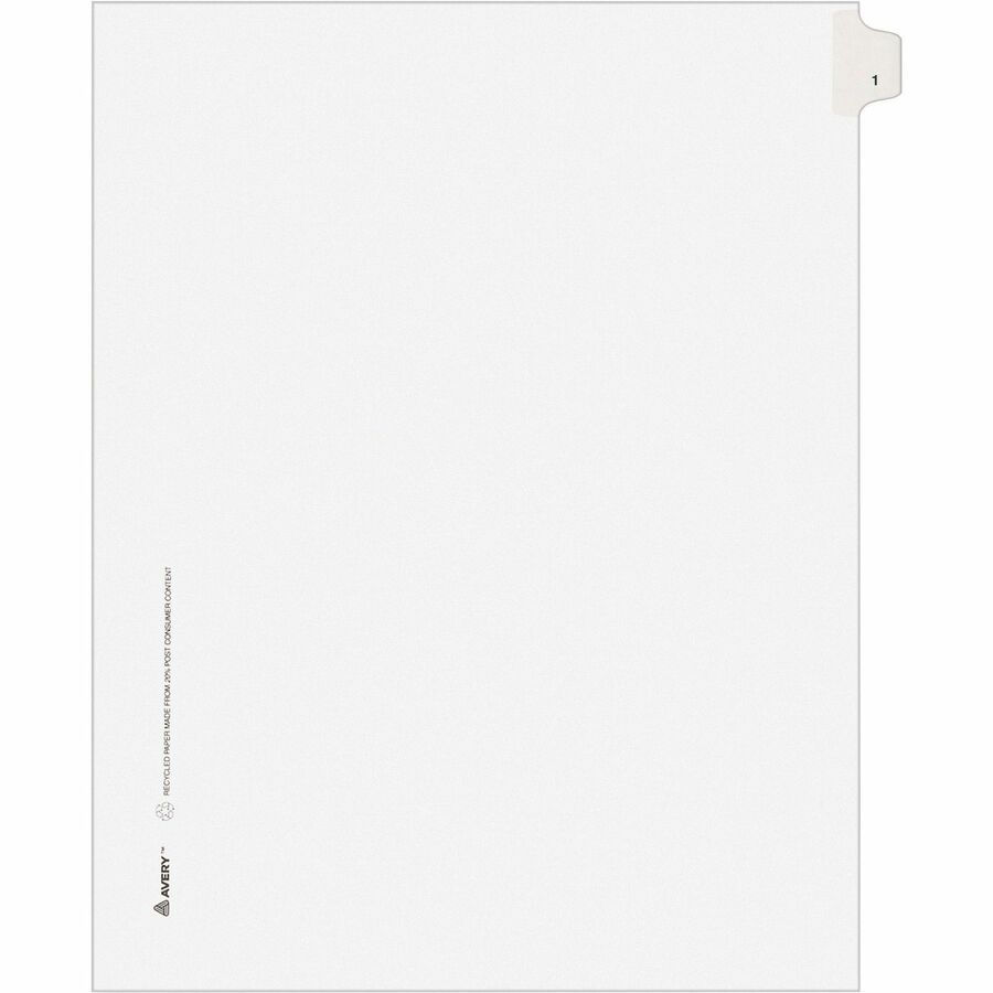 Avery® Individual Legal Exhibit Dividers - Avery Style - Unpunched - 25 x Divider(s) - 25 Printed Tab(s) - Digit - 1 - 1 Tab(s)/Set - 8.5" Divider Width x 11" Divider Length - Letter - White Paper Divider - Clear Tab(s) - 25 / Pack