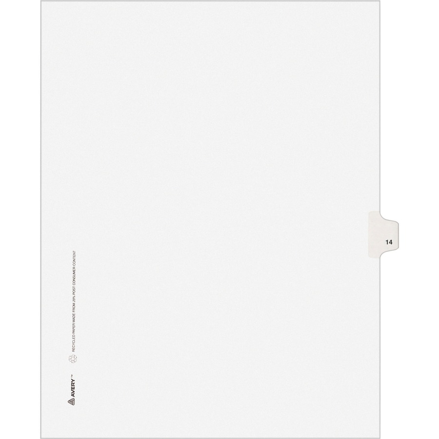Avery® Individual Legal Exhibit Dividers - Avery Style - Unpunched - 25 x Divider(s) - 25 Printed Tab(s) - Digit - 14 - 1 Tab(s)/Set - 8.5" Divider Width x 11" Divider Length - Letter - White Paper Divider - White Tab(s) - 25 / Pack