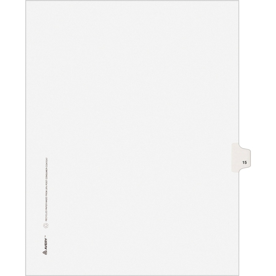 Avery® Individual Legal Exhibit Dividers - Avery Style - Unpunched - 25 x Divider(s) - 25 Printed Tab(s) - Digit - 15 - 1 Tab(s)/Set - 8.5" Divider Width x 11" Divider Length - Letter - White Paper Divider - White Tab(s) - 25 / Pack