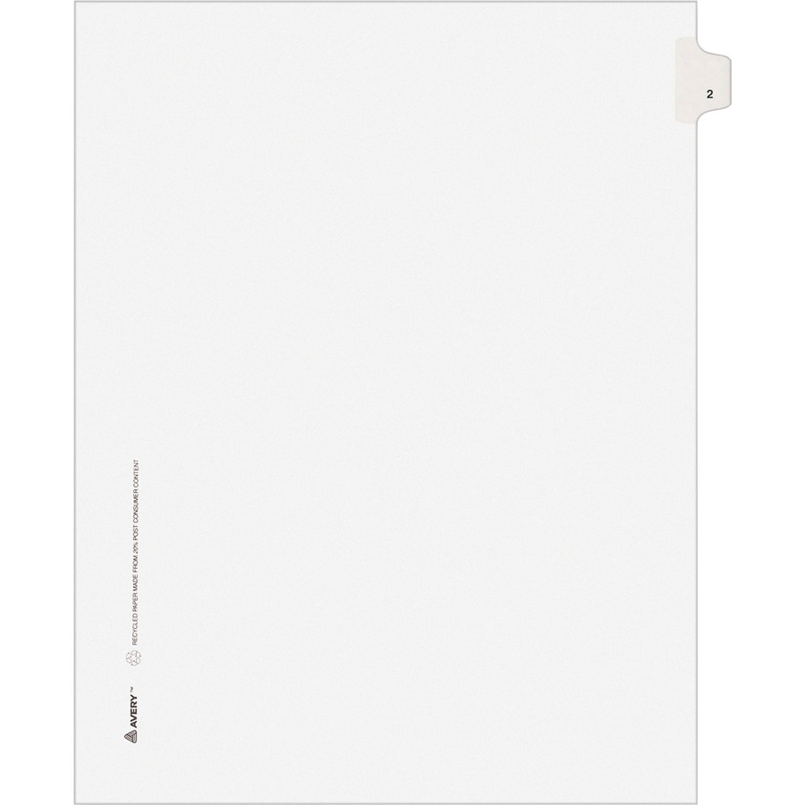 Avery® Individual Legal Exhibit Dividers - Avery Style - Unpunched - 25 x Divider(s) - 25 Printed Tab(s) - Digit - 2 - 1 Tab(s)/Set - 8.5" Divider Width x 11" Divider Length - Letter - White Paper Divider - White Tab(s) - 25 / Pack