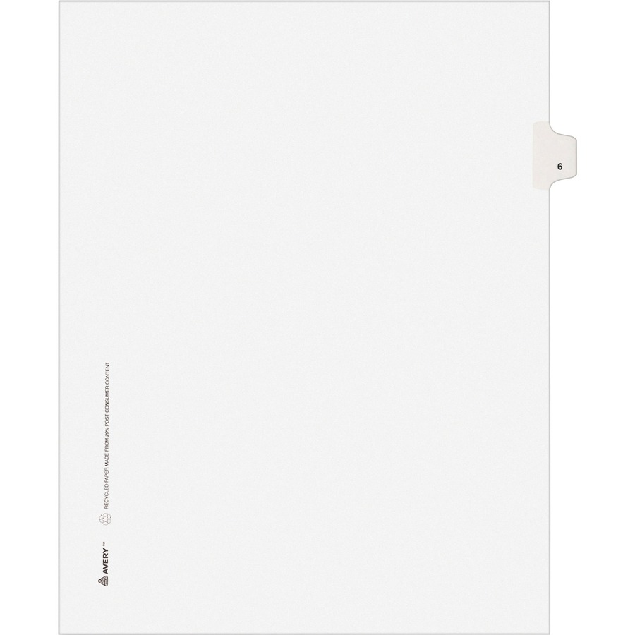 Avery® Individual Legal Exhibit Dividers - Avery Style - Unpunched - 25 x Divider(s) - 25 Printed Tab(s) - Digit - 6 - 1 Tab(s)/Set - 8.5" Divider Width x 11" Divider Length - Letter - White Paper Divider - White Tab(s) - 25 / Pack