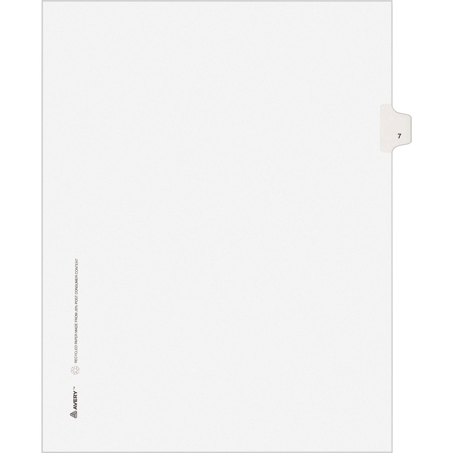 Avery® Individual Legal Exhibit Dividers - Avery Style - Unpunched - 25 x Divider(s) - 25 Printed Tab(s) - Digit - 7 - 1 Tab(s)/Set - 8.5" Divider Width x 11" Divider Length - Letter - White Paper Divider - White Tab(s) - 25 / Pack