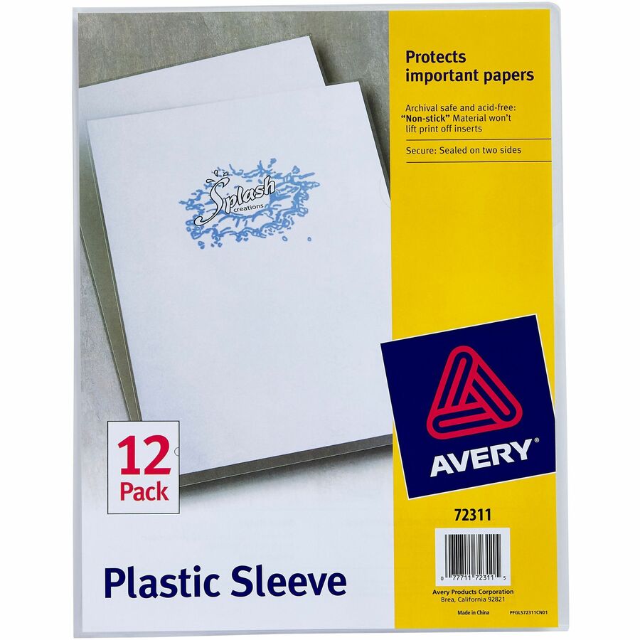 Avery® Letter File Sleeve - 8 1/2" x 11" - 100 Sheet Capacity - Polypropylene - Clear - 12 / Pack