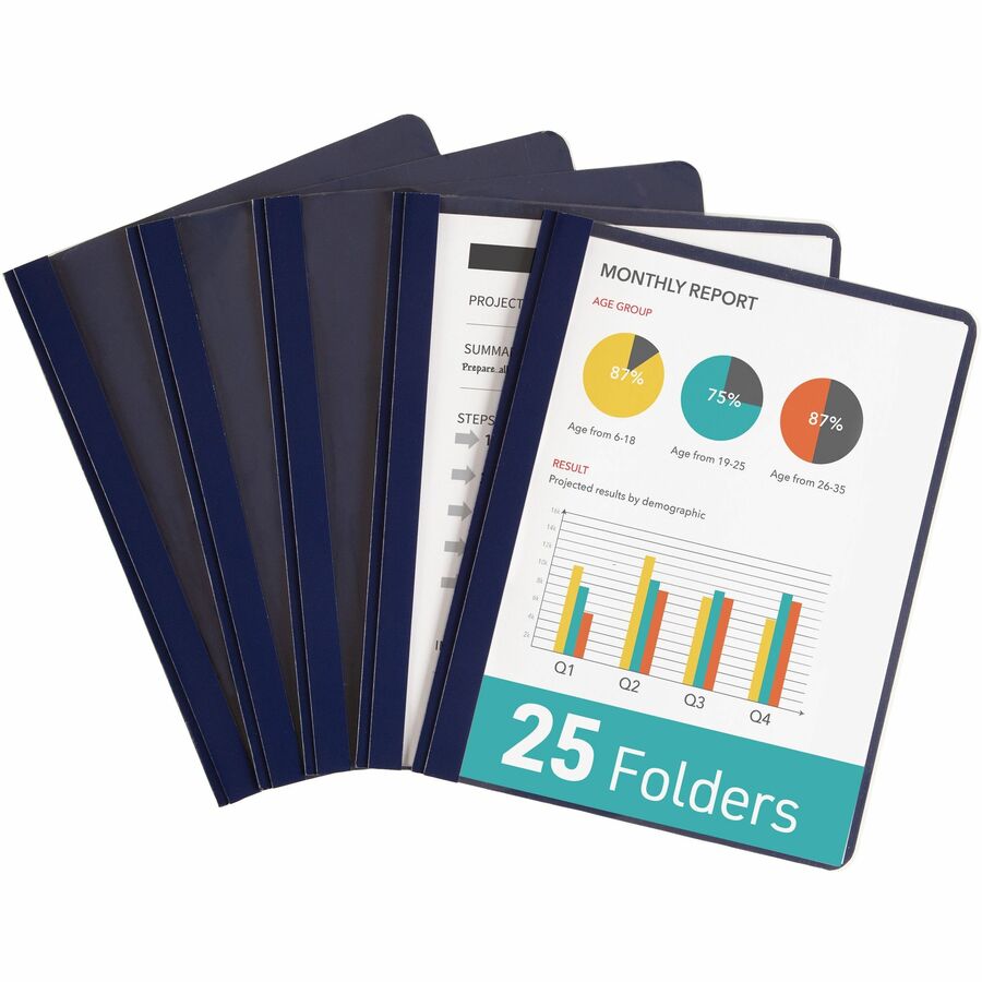 Avery® Letter Report Cover - 8 1/2" x 11" - 20 Sheet Capacity - 3 x Double Prong Fastener(s) - 1/2" Fastener Capacity for Folder - Metal - Dark Blue - 25 / Box