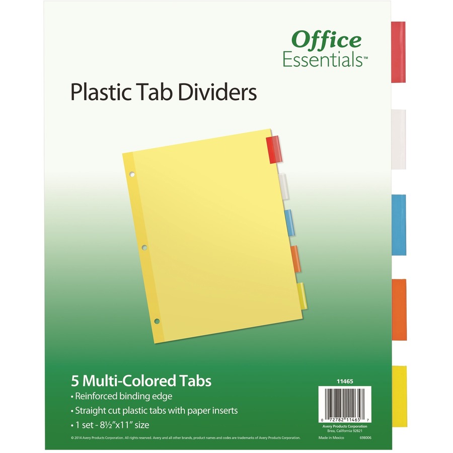 Avery® Office Essentials Insertable Dividers - 5 x Divider(s) - 5 Tab(s) - 5 - 5 Tab(s)/Set - 8.5" Divider Width x 11" Divider Length - 3 Hole Punched - Buff Paper Divider - Multicolor Plastic Tab(s) - 1