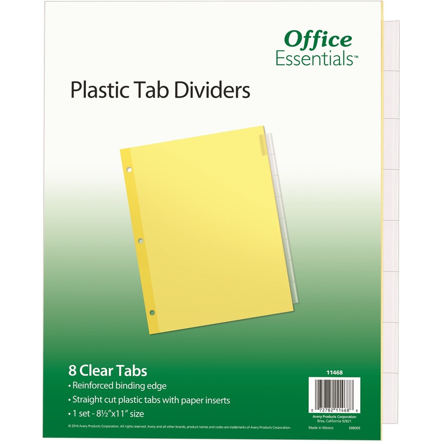 Avery® Office Essentials Insertable Dividers - 8 x Divider(s) - 8 - 8 Tab(s)/Set - 8.5" Divider Width x 11" Divider Length - 3 Hole Punched - Buff Paper Divider - Clear Plastic Tab(s) - 1