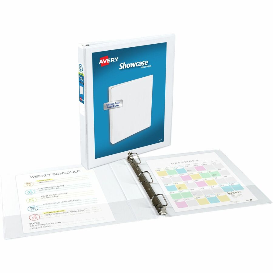 Avery® Showcase Economy View Binder - 1" Binder Capacity - Letter - 8 1/2" x 11" Sheet Size - 175 Sheet Capacity - Round Ring Fastener(s) - 2 Inside Front & Back Pocket(s) - White - 14.72 oz - Rivet, Clear Overlay, Non Locking Mechanism - 1 Each