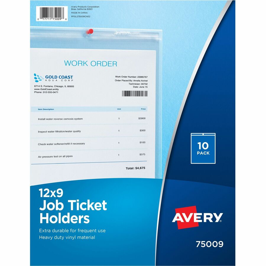 Avery® Vinyl File Pocket - 9" x 12" - Vinyl - Clear - 10 / Pack