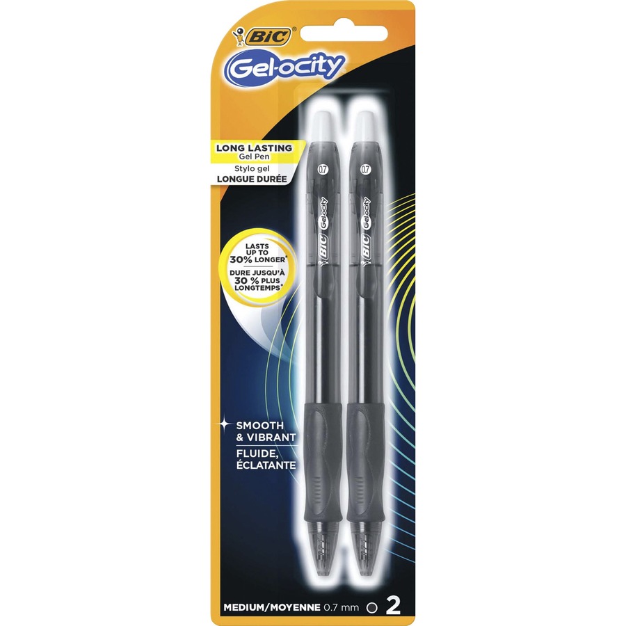 BIC Gel Retractable Pens - Medium Pen Point - 0.7 mm Pen Point Size - Refillable - Retractable - Black Gel-based Ink - Translucent Barrel - 2 / Pack