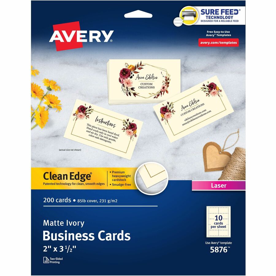 Avery® Business Cards, Ivory, True Print(R) Two-Sided Printing, 2" x 3-1/2" , 200 Cards - 58 Brightness3 1/2" x 2" - 200 / Pack - Heavyweight, Perforated, Rounded Corner