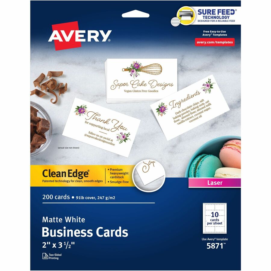 Avery® Clean Edge Business Cards - 145 Brightness3 1/2" x 2" - 200 / Pack - Heavyweight, Rounded Corner, Uncoated, Smooth Edge, Smudge-free, Jam-free