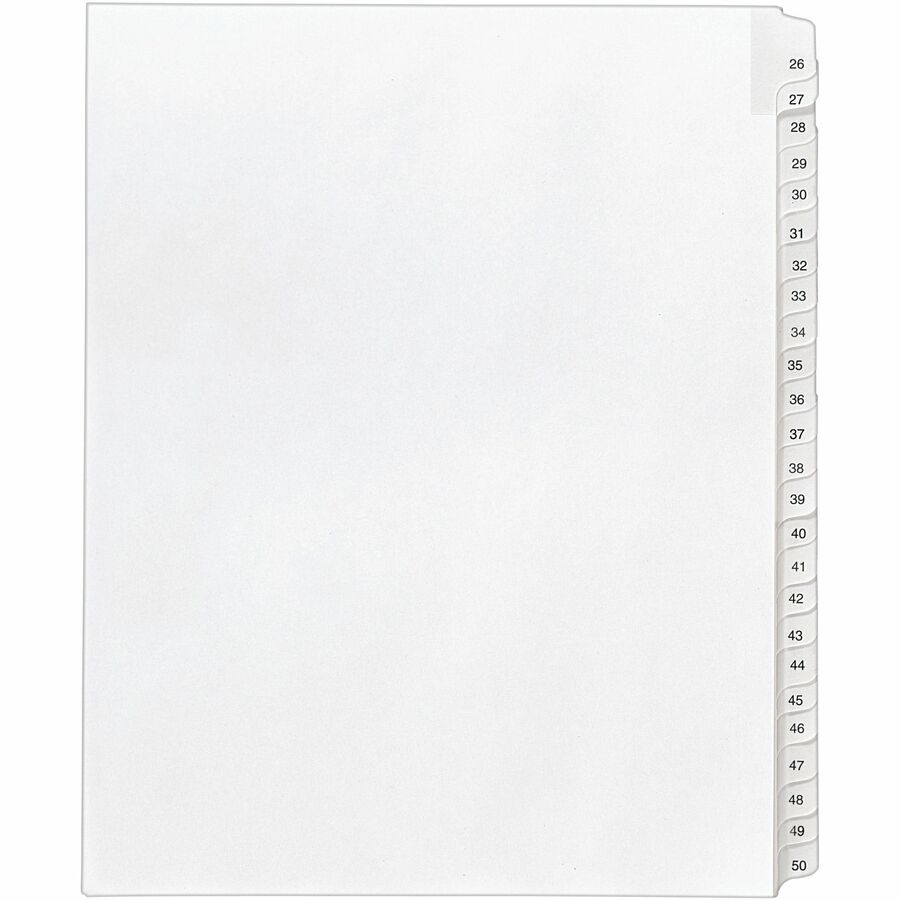 Avery® Collated Legal Exhibit Dividers - Allstate Style - 25 x Divider(s) - Printed Tab(s) - Digit - 26-50 - 25 Tab(s)/Set - 8.5" Divider Width x 11" Divider Length - Letter - White Paper Divider - White Tab(s) - 25 / Set