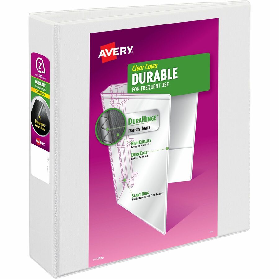 Avery® Durable View 3 Ring Binder - 2" Binder Capacity - Letter - 8 1/2" x 11" Sheet Size - 530 Sheet Capacity - 3 x Slant Ring Fastener(s) - 2 Pocket(s) - Polypropylene - Recycled - Pocket, Durable, Tear Resistant, Flexible, Split Resistant, Sturdy - 1 Each